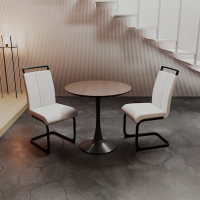 Round Dining Table Set with 2 with PU Leather Chairs,Metal Base,3-Piece