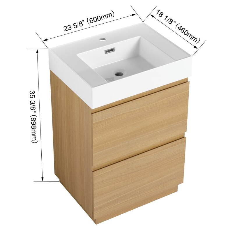 GDFStudio - Lecce Modern Freestanding Bathroom Vanity Set with Resin Sink, 2 Soft Close Drawers & Antirust Hardware