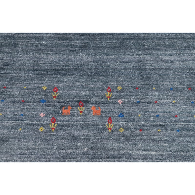 Hand Knotted Oriental 100% Wool Carpet Tribal Animal Pictorial Navy Blue & Blues Gabbeh Area Rug - 12' 4'' X 9' 0''
