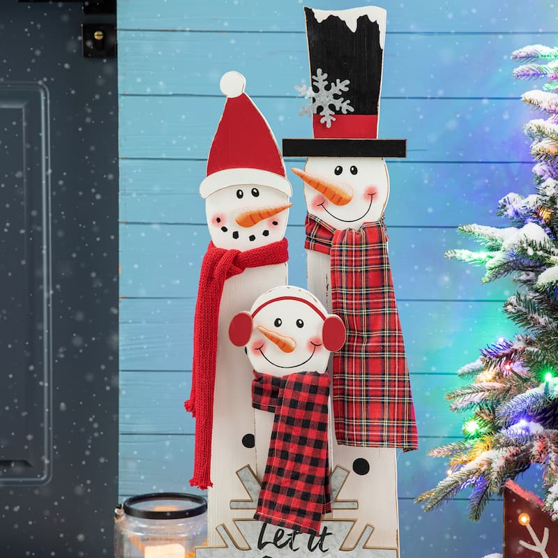 Glitzhome 35.5"H Christmas Wooden Gnome Family Porch Decor