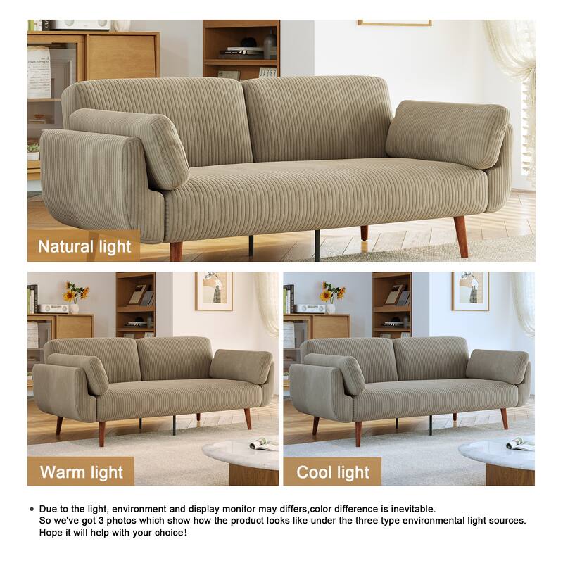 73" W Upholstered Corduroy Convertible Sleeper Sofa Bed with Pillows