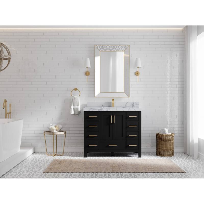 Willow Collections 42 in. W x 22 in. D Malibu Single Sink Bathroom Vanity with Countertop - 2" Venatino - Black
