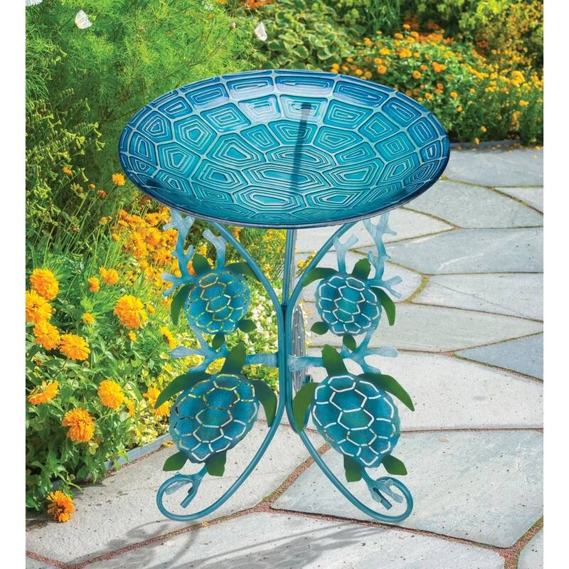 18" Birdbath with Decorative Stand - Sea Turtle