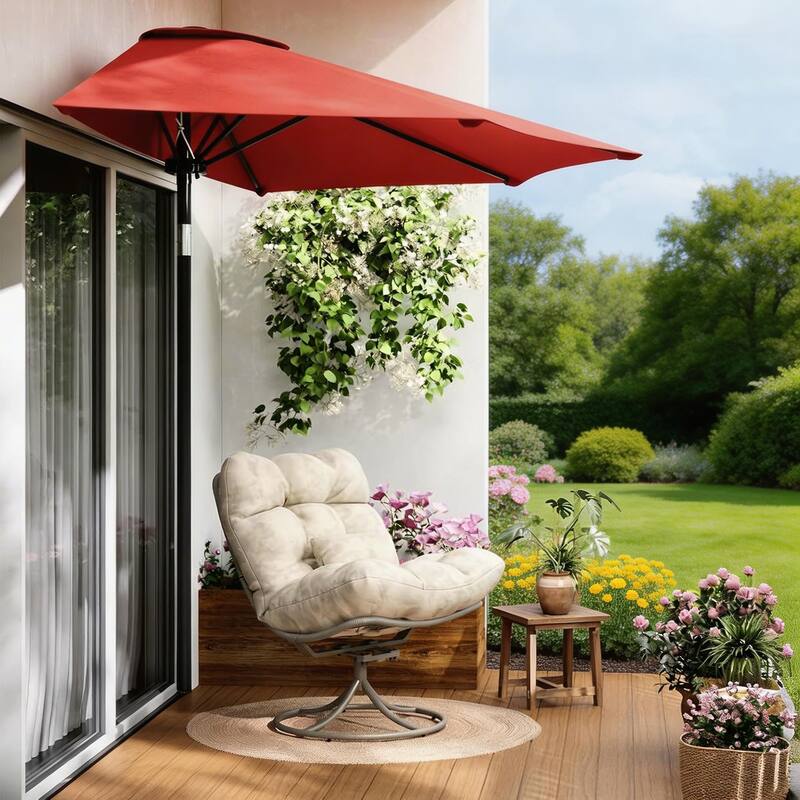 9ft Outdoor Patio Half Umbrella, with Smooth Crank Lift