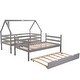 preview thumbnail 9 of 16, House and Chimney Design Pine Wood and MDF Twin over Twin House Bunk Bed with Trundle and Chimney Design