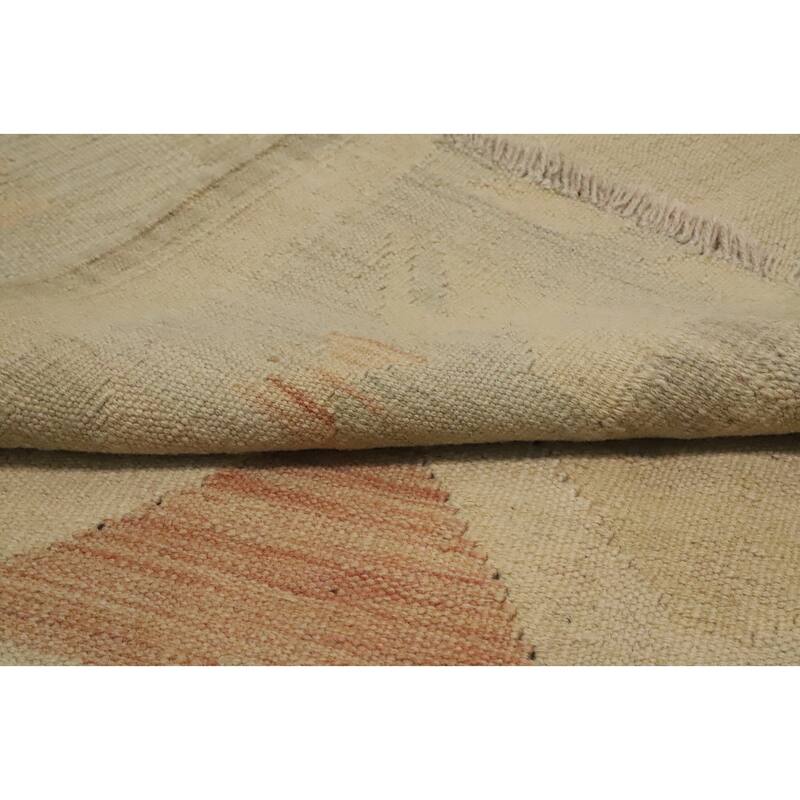 Hand Woven Oriental 100% Wool Carpet Southwestern Tribal Beige & Ivories Kilim Area Rug - 12' 9'' X 10' 0''