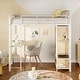 preview thumbnail 3 of 15, White Twin Loft Bed with Desk and Built-in Wardrobe, Metal High Loft Bed with Storage Shelves, Clothes Rail,Built-in Curtains