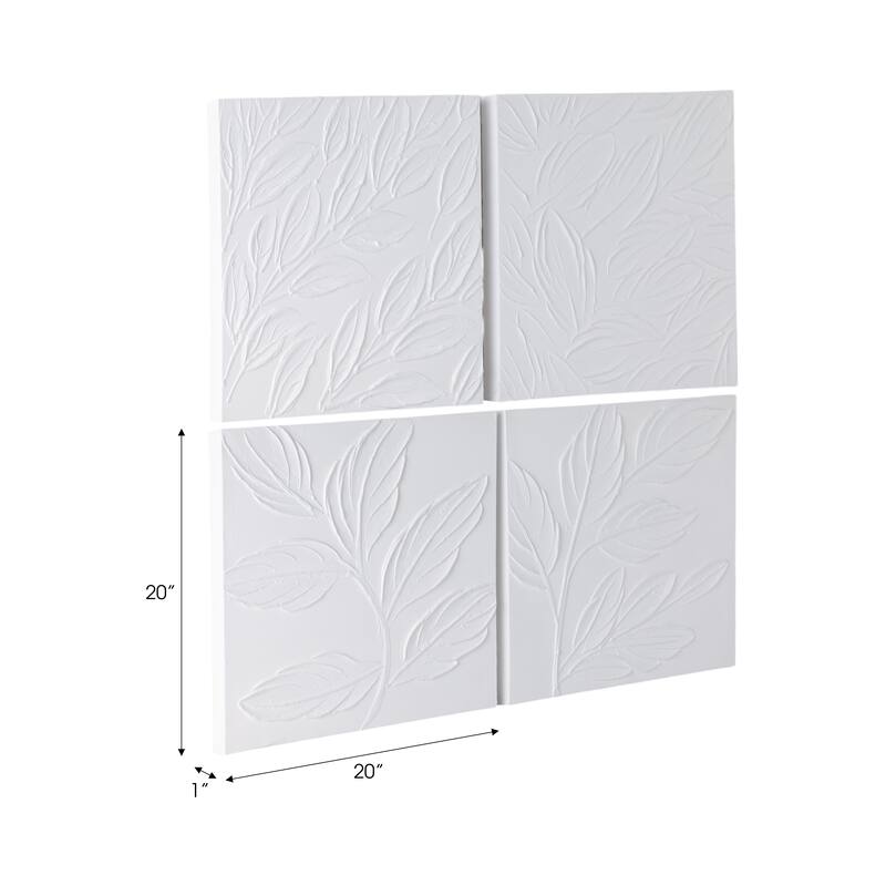 Canvas Wall Art Modern Textured Leaf Design (Set of 4) - 20" Ivory