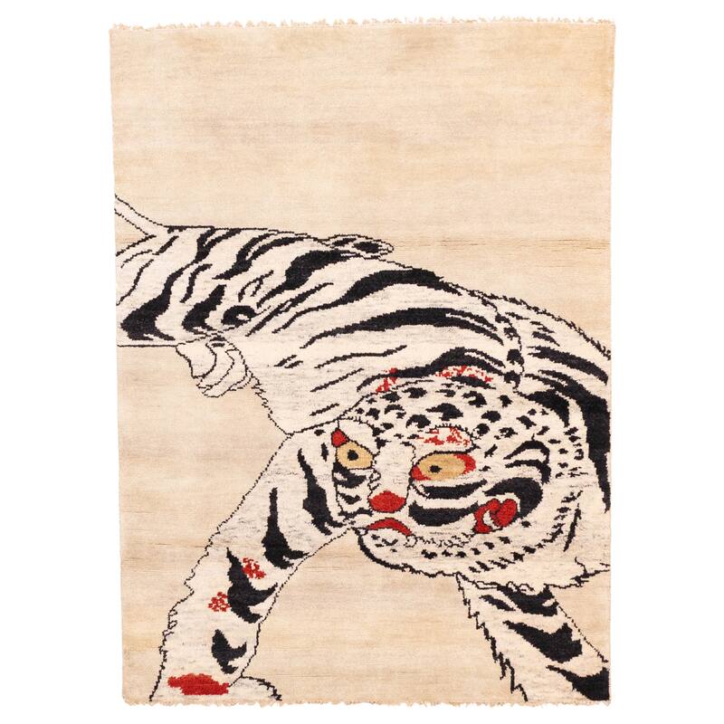 ECARPETGALLERY Hand-knotted Peshawar Ziegler Ivory Wool Rug - 5'0 x 6'10