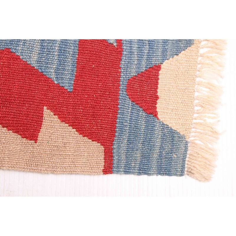 ECARPETGALLERY Flat-Weave Bold and Colorful Ivory Wool Kilim - 3'10 x 5'10