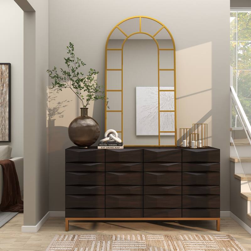 Black or Gold Metal Window Pane Inspired Room Wall Mirror with Arched Top