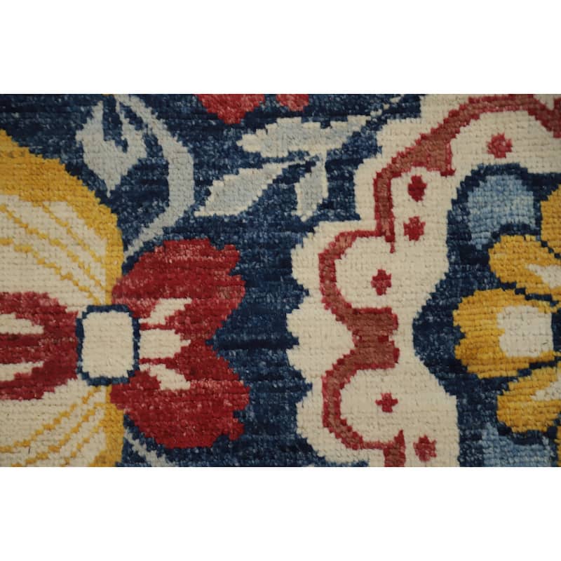 Hand Knotted Oriental 100% Wool Carpet Transitional All-Over Navy Blue & Blues Oushak Area Rug - 9' 10'' X 6' 6''