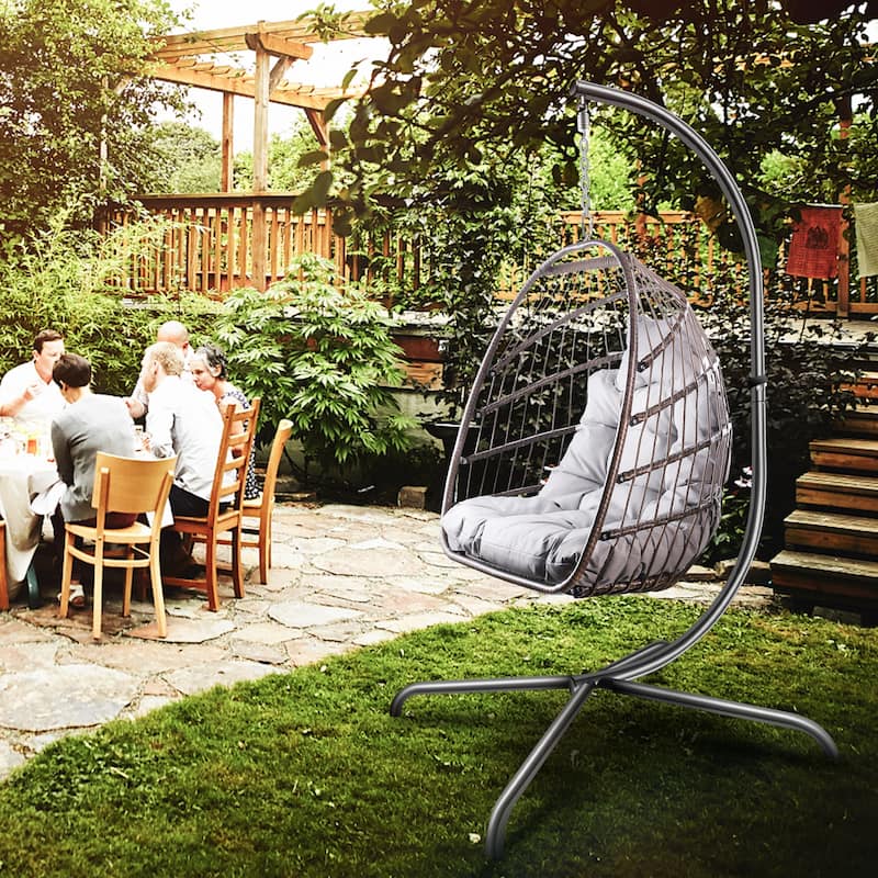 Outdoor Hanging Basket Egg Chair Swing with Stand Cushion
