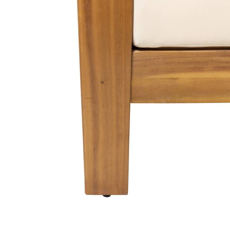 Roomfitters Outdoor Acacia Wood Club Chair with Cushions, Teak Frame and Weather-Resistant Beige Cushions, Ideal for Patio