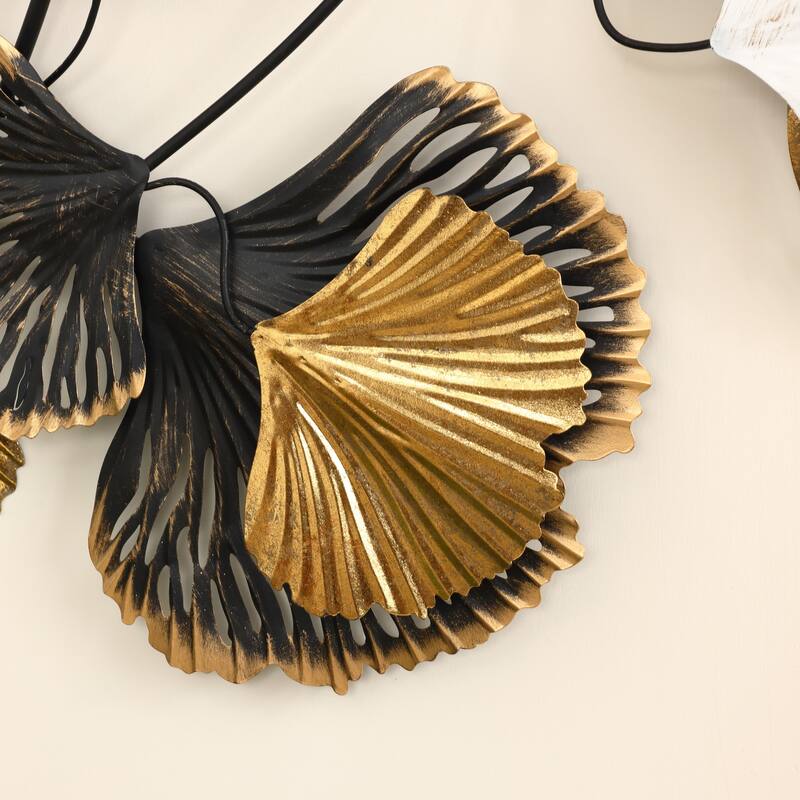 Black Gold and White Metal Ginkgo Leaves Modern Wall Decor