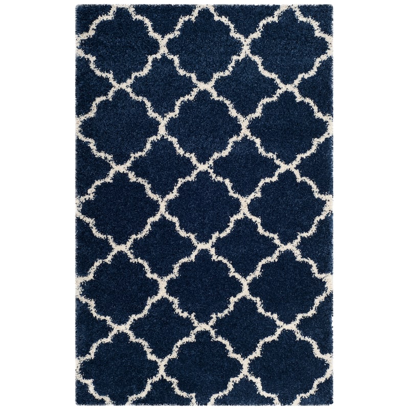 SAFAVIEH Hudson Shag Jeryl Glam Trellis 2-inch Area Rug - 4' x 6' - Navy/Ivory