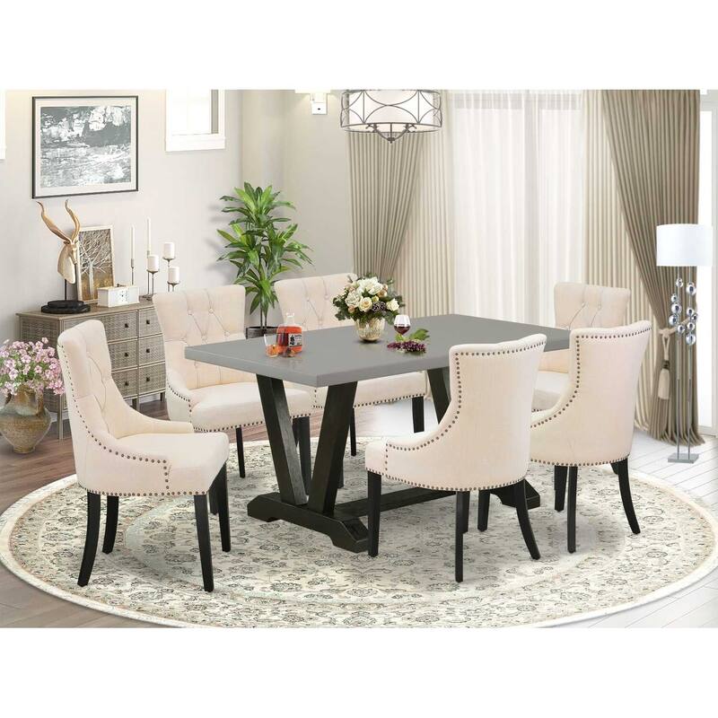 HomeStock 7-Piece Rectangle Natural Oak Finish Solid Wood Top Dining Table with 6-Chairs