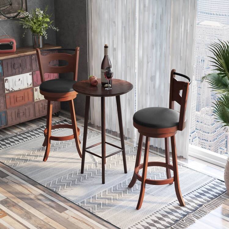 2 Pieces Swivel Bar Stools with Curved Backrest and Seat Cushions
