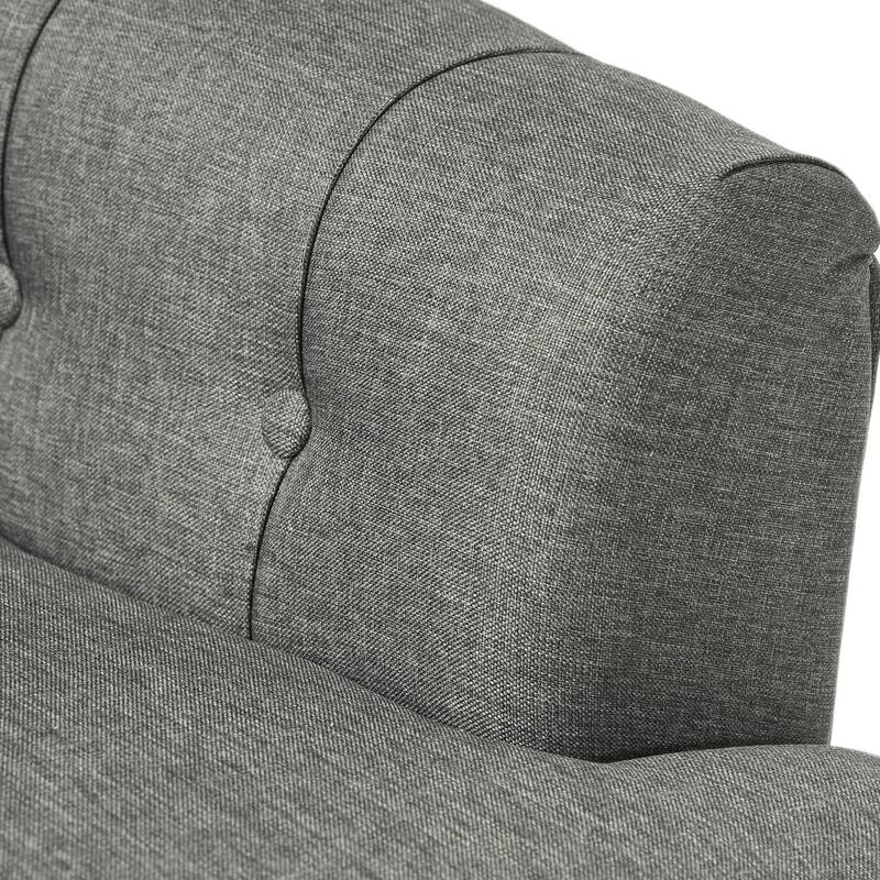 Dark Gray Modern 33.5" Upholstered Club Chair with Wood Legs and Button Tufted Cushions