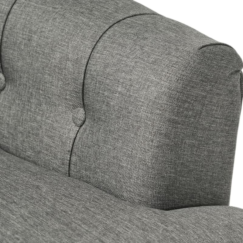Modern 33.5" Upholstered Club Chair with Wood Legs and Button Tufted Cushions