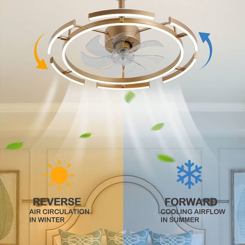Cusp Barn 24-Inch Dimmable LED 6-DIY Shape Smart Ceiling Fan With Light, 6-Speed Reversible Ceiling Fan Light With Remote