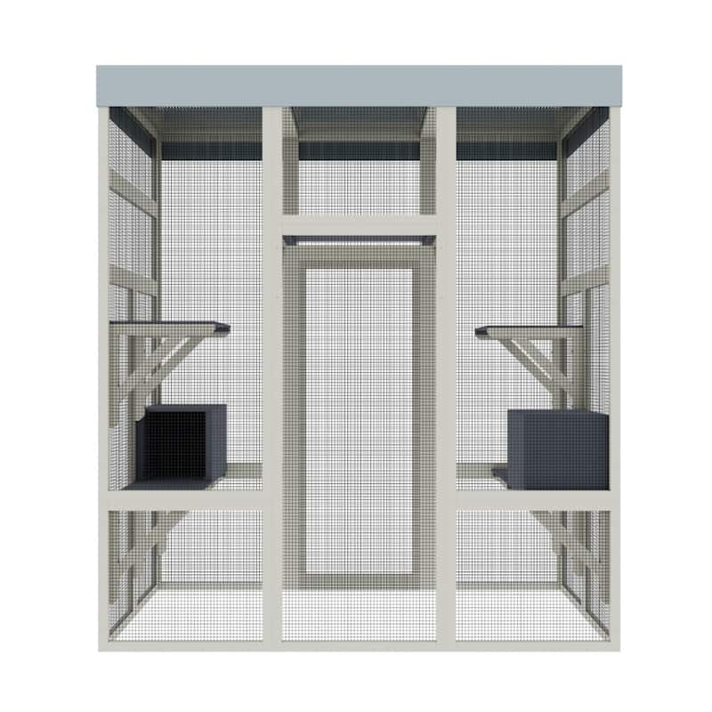 62.6" Outdoor Wooden Cat Enclosure with Roof, Houses & Platforms