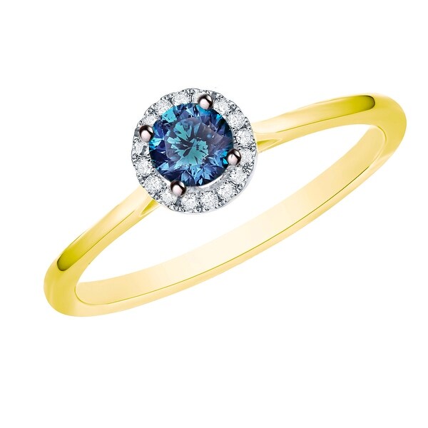 Prism Jewel 0.37 Ctw Classic Blue Color Diamond with Diamond Engagement Halo Ring