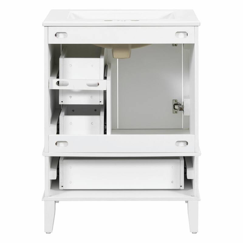 24.8" Bathroom Vanity with Ceramic Sink, Modern Freestanding Cabinet with Soft-Close Door and 3 Storage Drawers