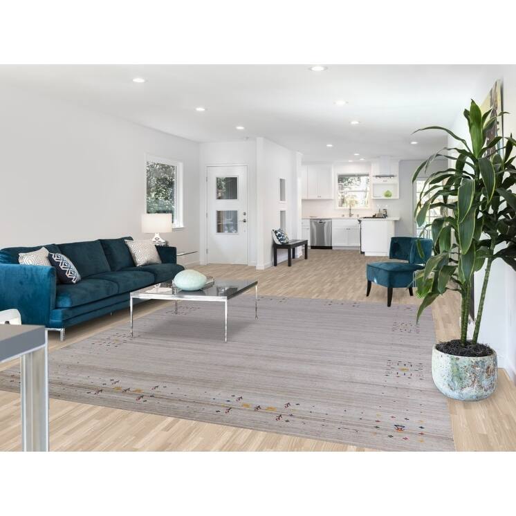 Hand Knotted Oriental 100% Wool Carpet Tribal Animal Pictorial Greys & Charcoal Gabbeh Area Rug - 10' 1'' X 8' 1''