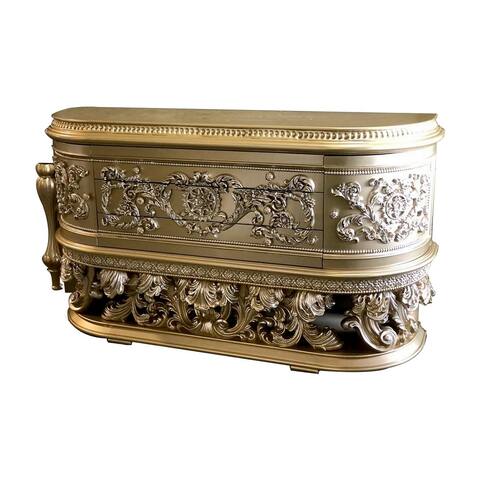 Dresser with Scrolled Carvings and Half Moon Shape, Champagne Silver
