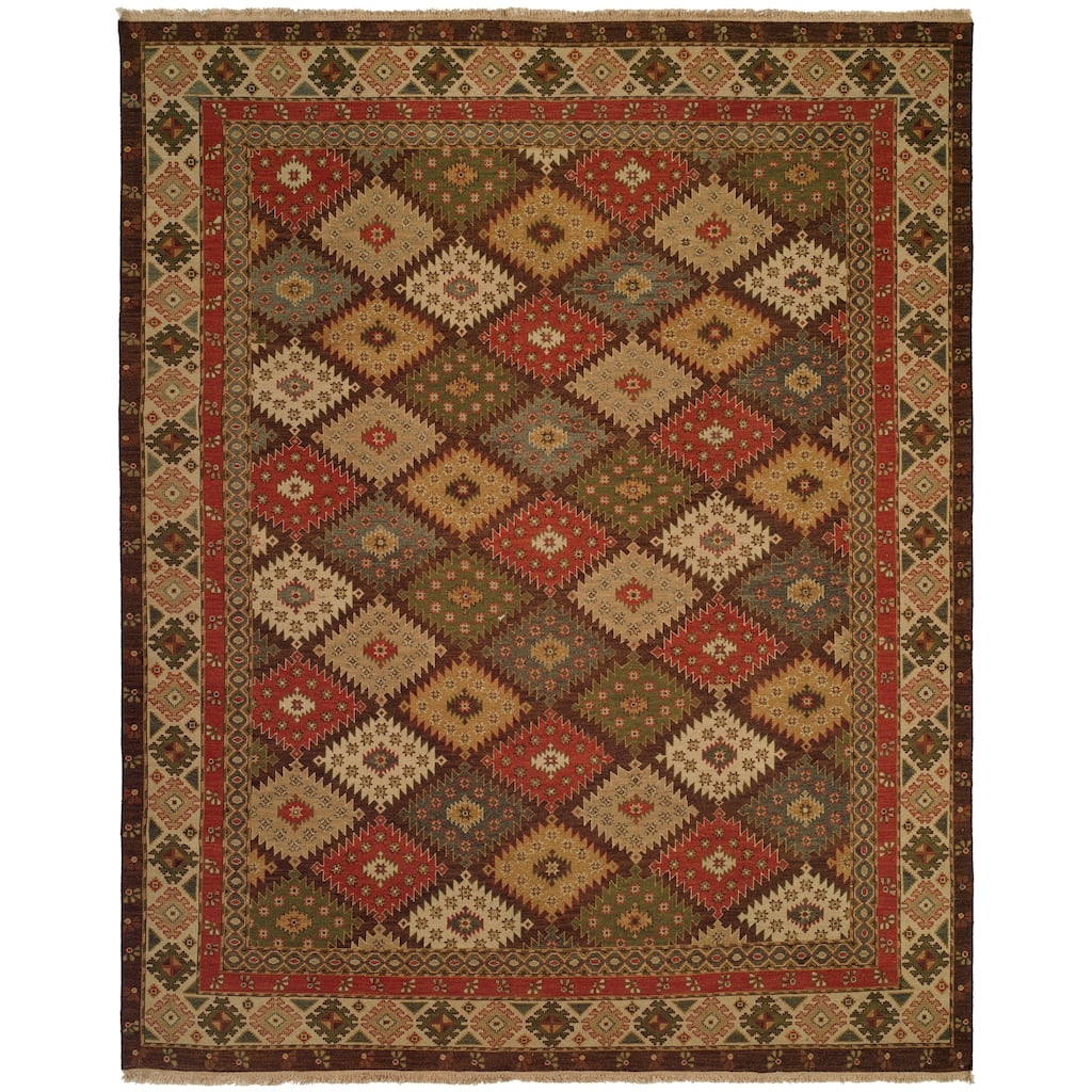 Traditional Multi-Colored Flatweave Wool Area Rug
