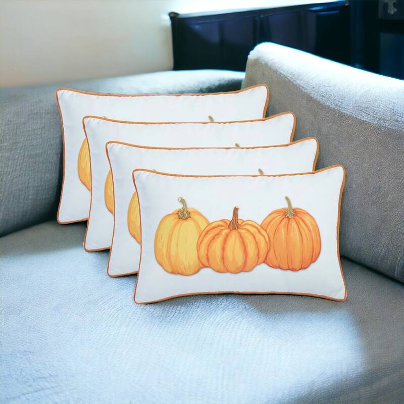 HomeRoots Set Of Four 20" Orange Pumpkin Trio Lumbar Throw Pillow Covers