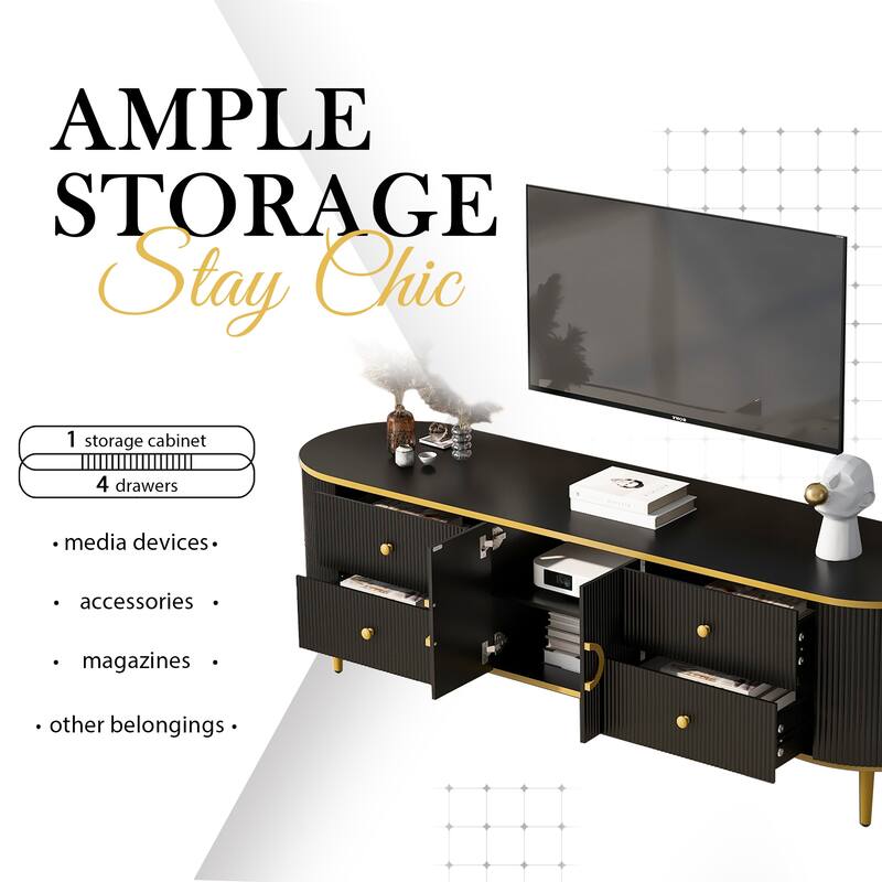 Modern TV Stand for TV up to 80 Inches with 4 Drawers & 1 Cabinet - 70.9" D x 15.6" W x 21.7" H