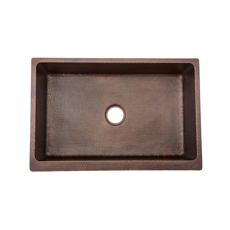33-in Hammered Copper Kitchen Apron Single Basin Sink w/ Vineyard Design with Matching Drain and Accessories (KSP3_KASDB33229G)