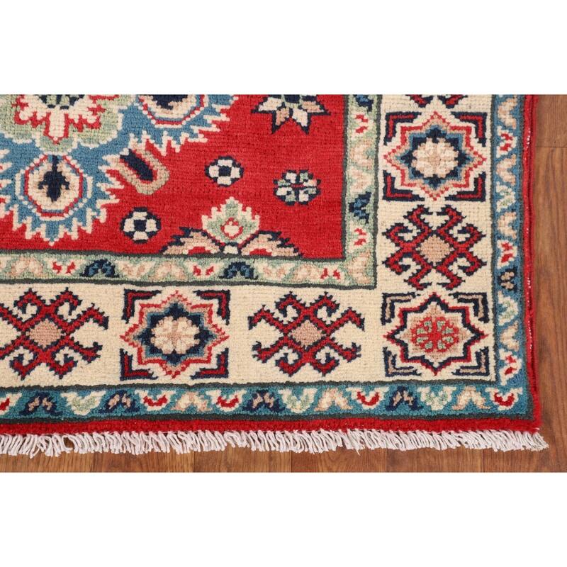 Red Kazak Oriental Accent Rug Handmade Geometric Foyer Wool Carpet - 2'10" x 3'11"