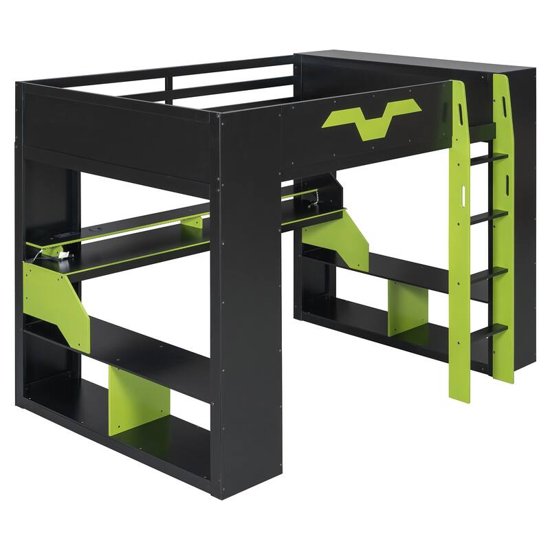 Roomfitters Full Gaming Loft Bed with Power Hub, RGB Lights and Cable Management