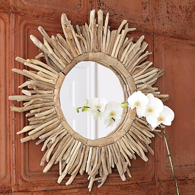 Driftwood Framed Sunburst Wall Mirror - Natural
