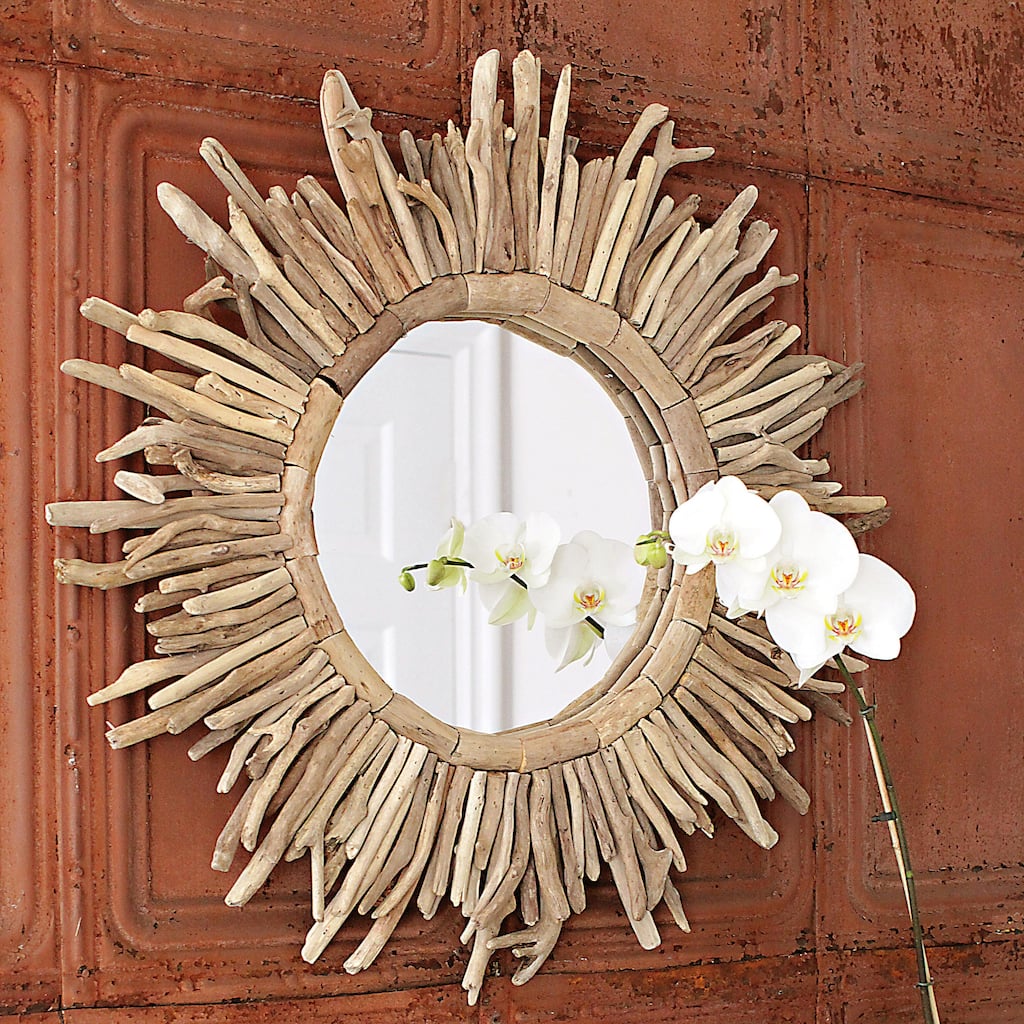 Driftwood Framed Sunburst Wall Mirror