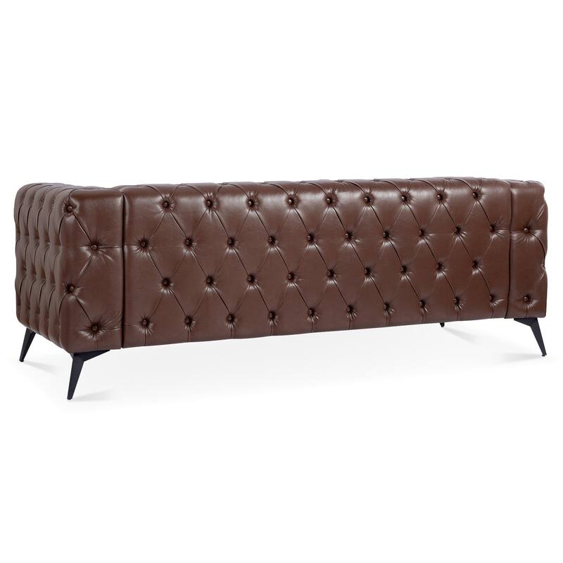 84.06" PU Traditional Square Arm 3-Seater Sofa with Removable Cushions, Pocket Spring Seat, and Iron Sled Base