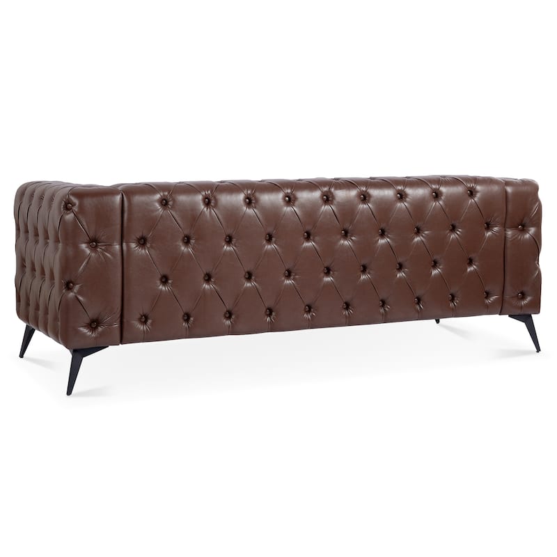 Traditional Square Arm Dutch Velvet 3 Seater Sofa with Removable Cushion,Brown