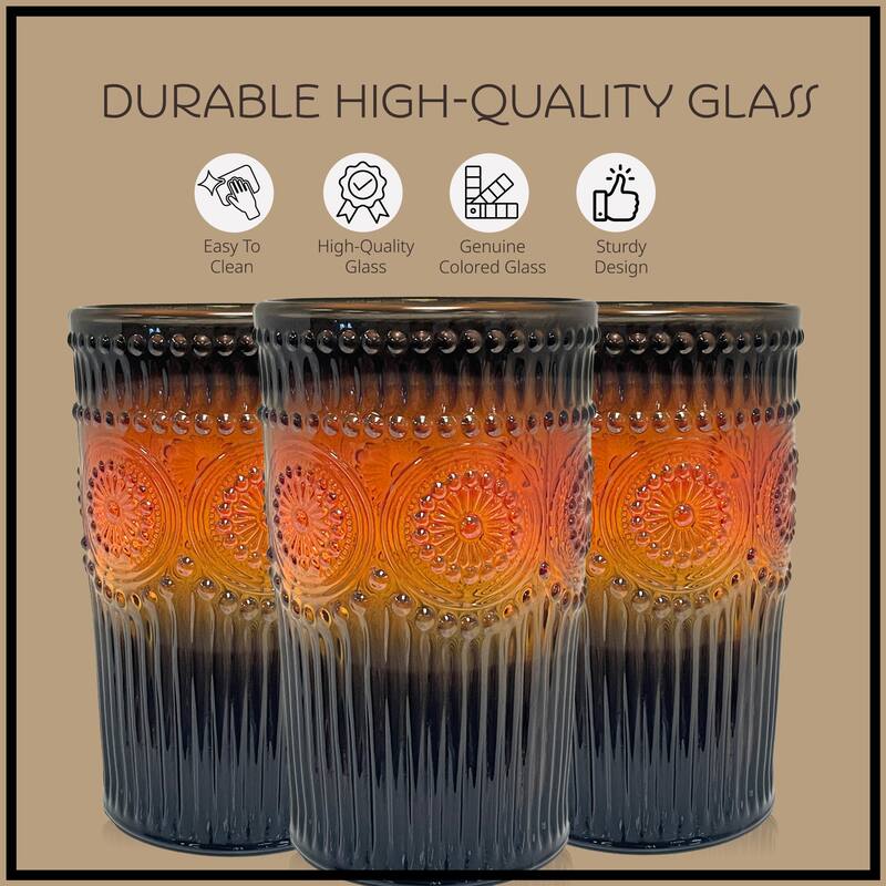 Artland Set of 8 Orange and Black Glasses