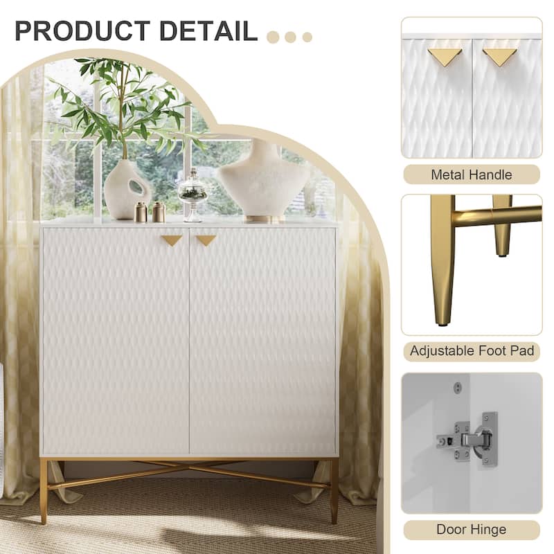 White Modern 2-Door Locker Accent Cabinet with Tapered Metal Feet