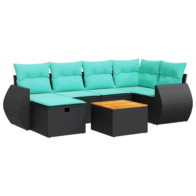 vidaXL Patio Sofa Set with Cushions Outdoor Furniture 7 Piece Poly Rattan