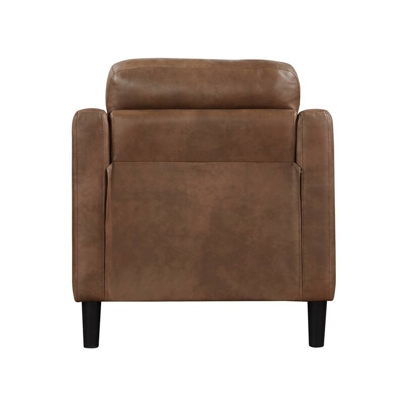 Orry 32 Inch Accent Chair, Tufted Back, Brown Microfiber, Black Solid Wood