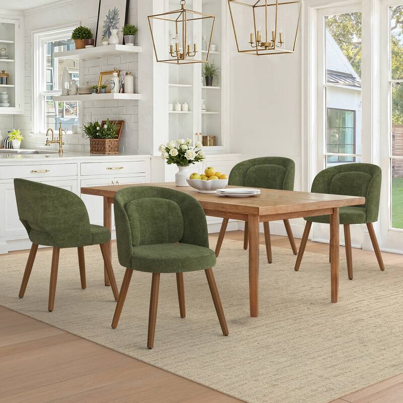 Upholstered Dining Chairs with Back Set of 2/4/6，Linen Dining Room Chairs with Lumbar Pillow for Dining Room, Beige - Green - Set of 4