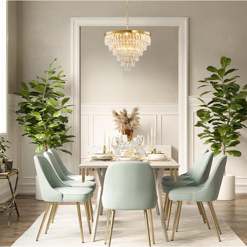 Six Tiers Gold Metal Chandelier With Clear Crystal Accents