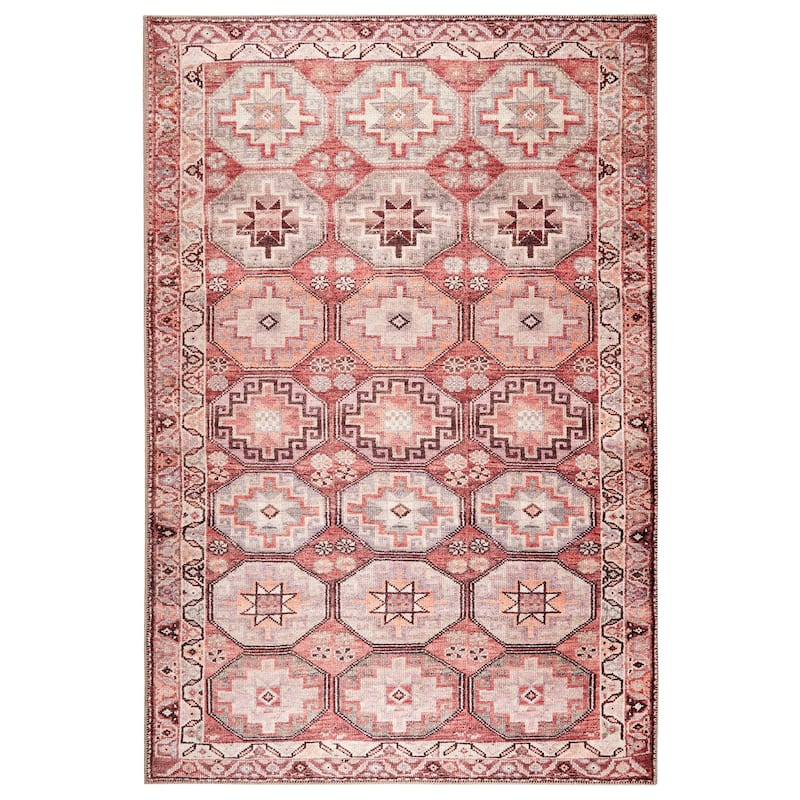 Terra by Obeetee Bergen Turkish Tile Red Rug - Lavender/Ivory - 7'6" x 9'6"