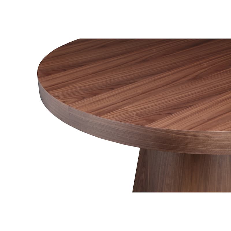John 53 Inch Dining Table, Walnut Brown Round Wood Top, Padestal Base