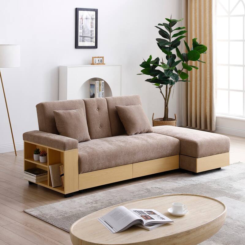 Convertible Sleeper Sofa Couch, Multifunctional Double Folding Sofa Bed, Storage Ottoman and Sofa arm with box and drawer