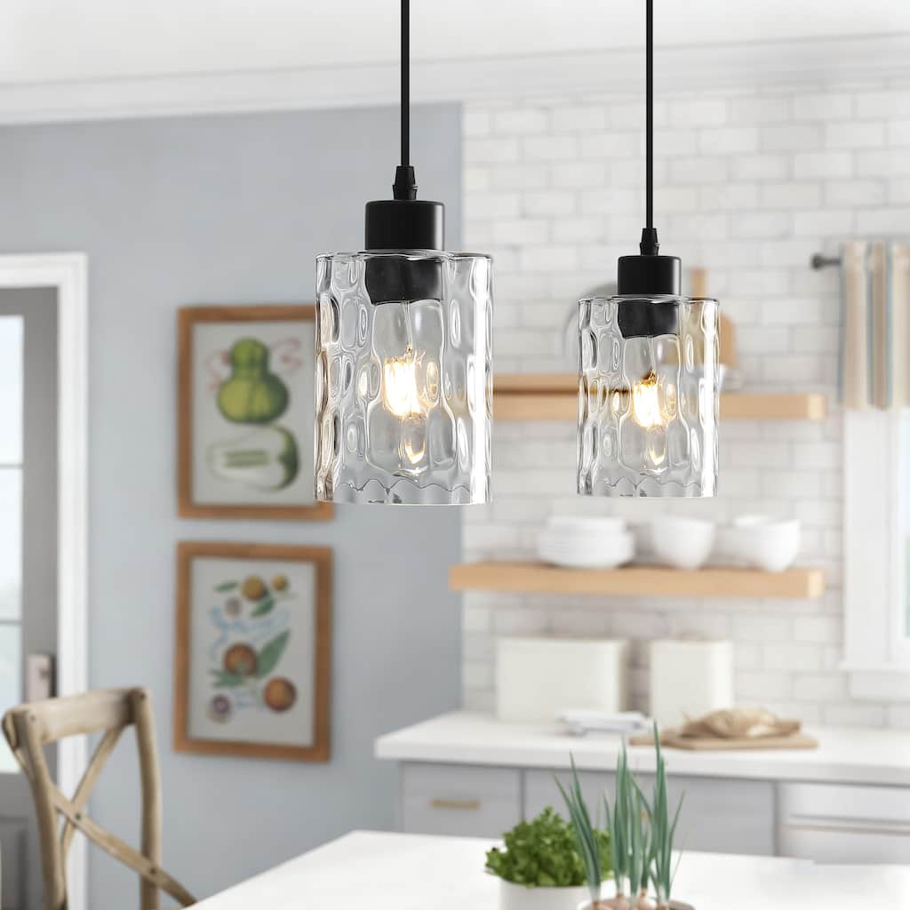 2 Pack 1-Light Kitchen Island Textured Clear Glass Pendant